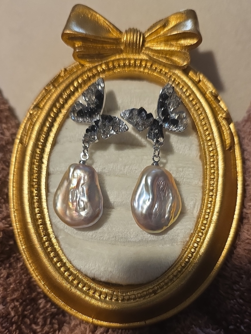 Baroque Pearl Drop Earrings with Crystal Accents - Pink Pearl